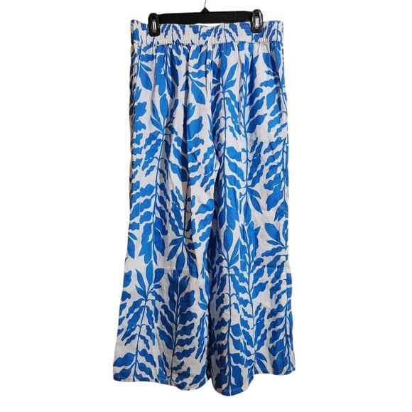 Rachel Zoe Linen Wide Leg Pant Women’s SZ Large Blue White Safari Tropical Beach - Picture 5 of 11